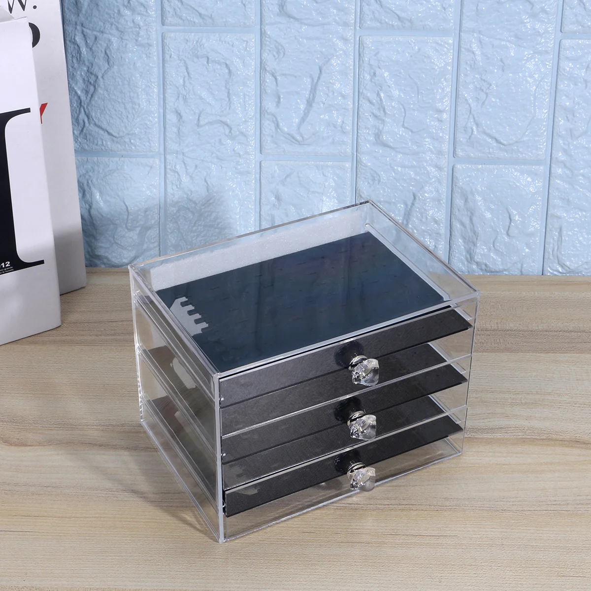 

Акриловый органайзер для сережек премиум-класса, 3 вертикальных ящика, 30 слотов, 270 отверстий, черный противопыльный ящик для хранения ювелирных изделий, коробка для сережек