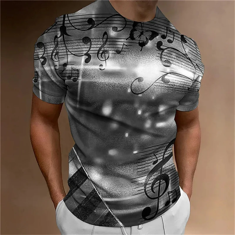 

Vintage Men's T-Shirt 3d Music Notes Print Tshirts For Men Clothing Daily Casual Short Sleeve Street Designs Oversized Tops 4XL