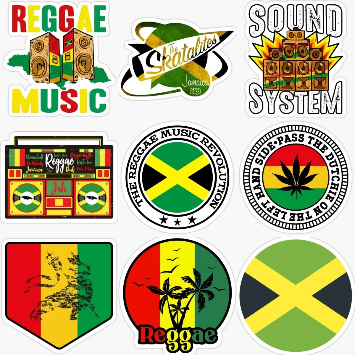 

Creative Jamaica Flag Music PVC Sticker for Covered Scratch Decorate Laptop Motorcycle Car Truck Van Bicycle Table Room Helmet