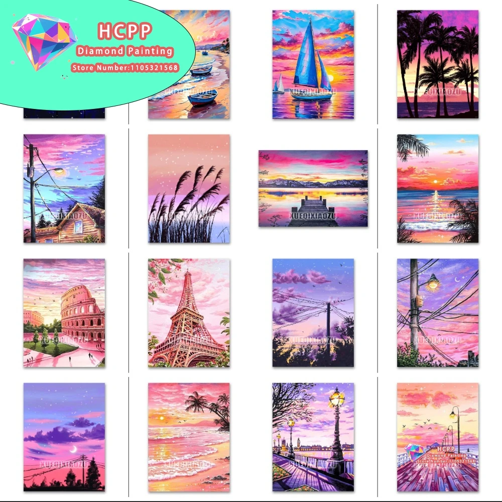 

Новый набор для алмазной вышивки «Прибрежный пейзаж» 2026 года, розовый, с квадратными и круглыми стразами, 5D DIY, мозаика, ручная работа, подарок, декор для дома