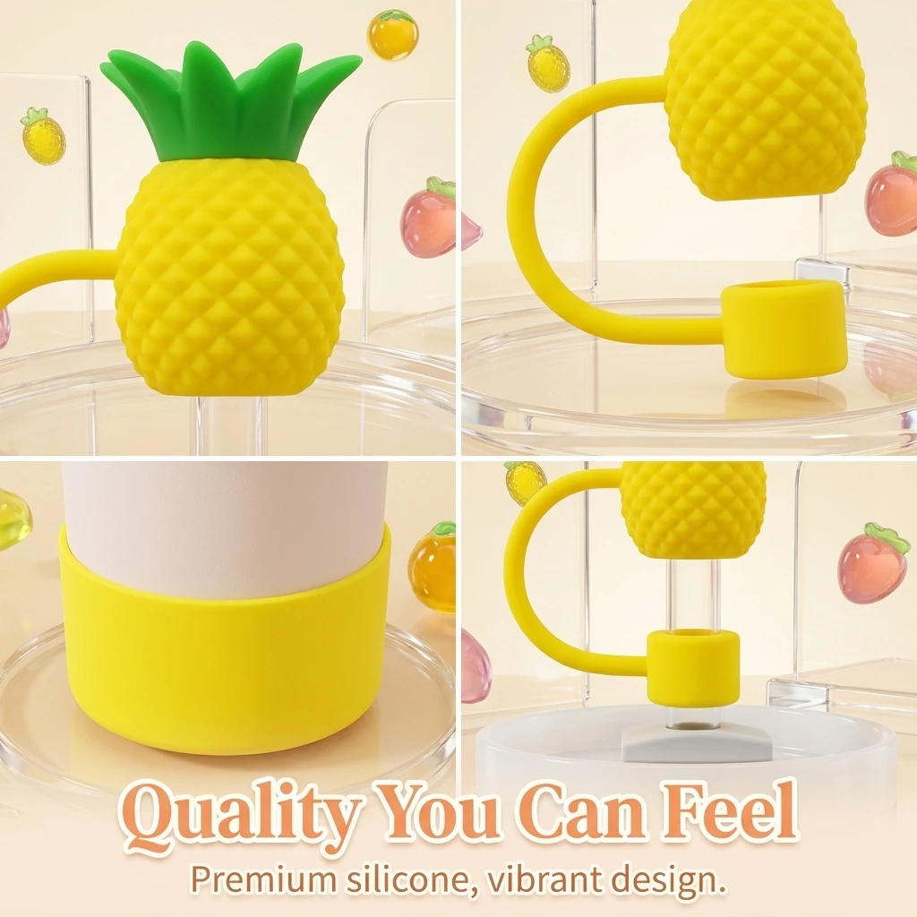 Fruit Straw Topper Cap Cover and Silicone Boot for Stanley 40oz Tumbler Cup Water Bottle for Cup Decor for Women Gift