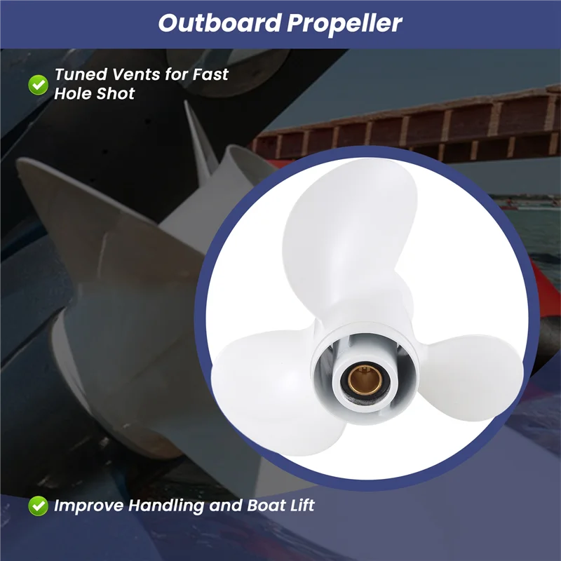 Marine Engine Outboard Propeller 664-45947-01-El 9 7/8 X 11 1/4 For Yamaha 20-30Hp Aluminum Alloy 3 Blade Black 10 Spline Tooth