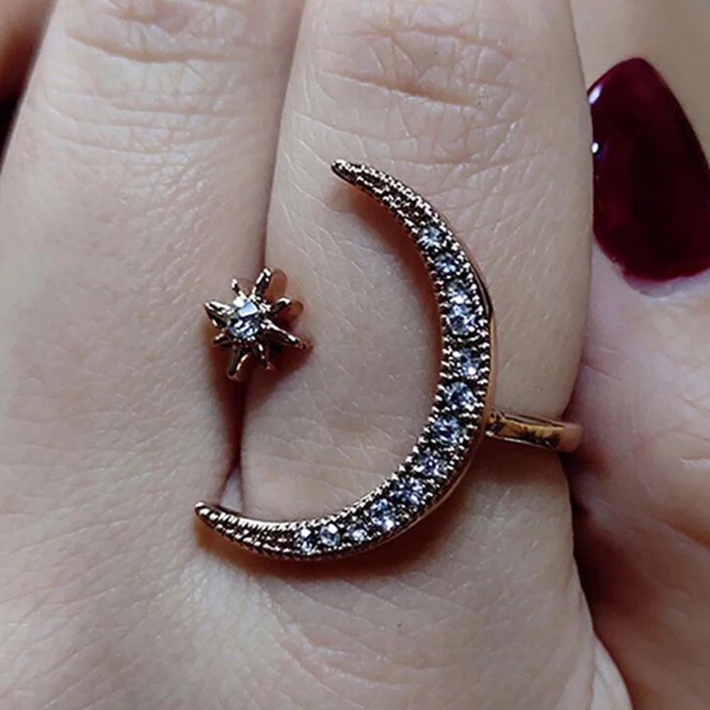 

Crescent Ring Golden Rhinestones Inlaid Jewelry Women Girls Party Wedding Birthday Gift Fashion