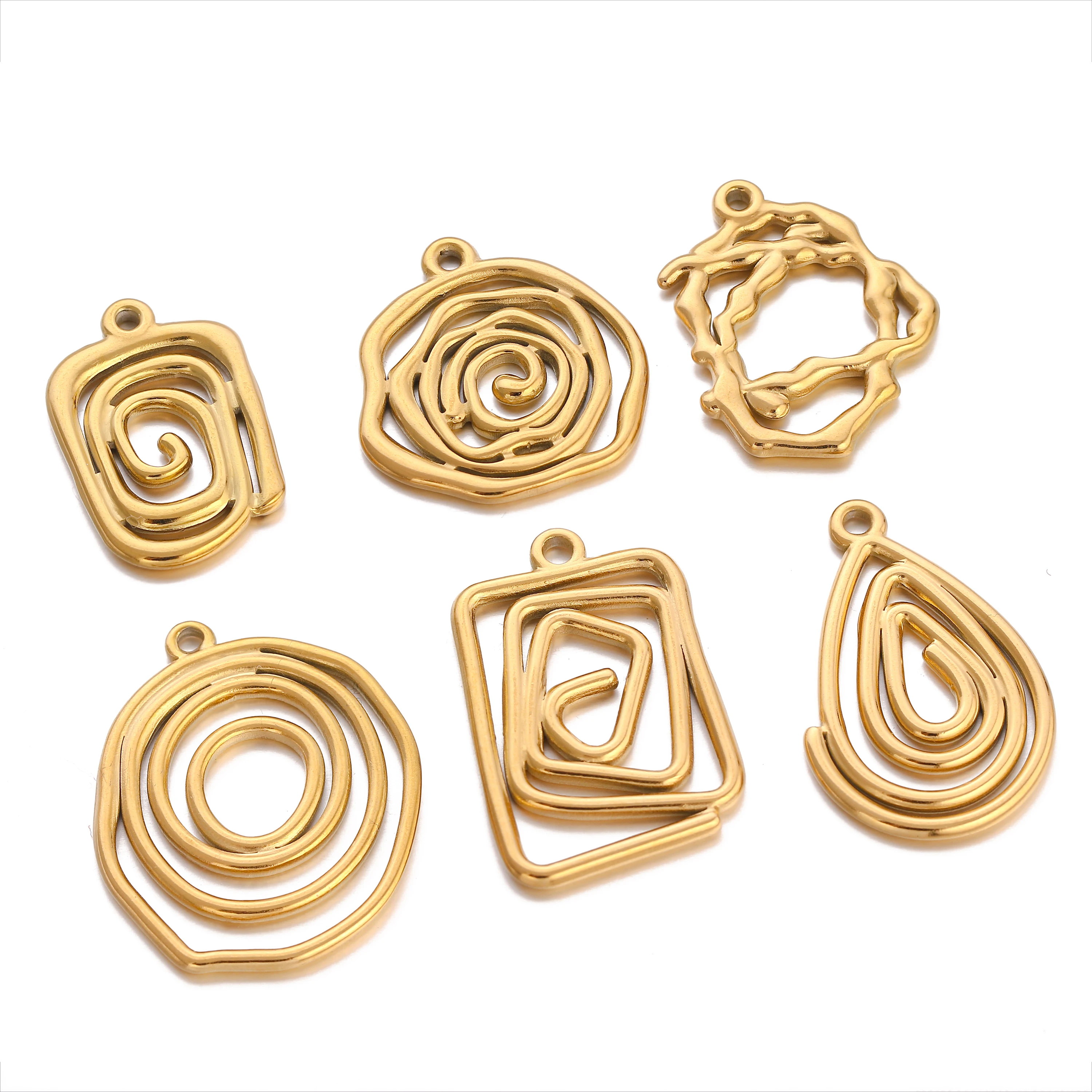 3Pcs Geometry Vortex Circle Charms Stainless Steel Heart/Drop/Rectangular Swirl Spiral Pendants Crafts Decor DIY  Jewelry Making