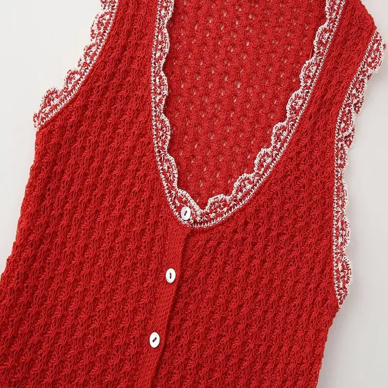 2024年夏 レディース ノースリーブ 多機能 ニット ミニワンピース アイレットレース 刺繍 魅惑的な透かしデザイン 通勤対応