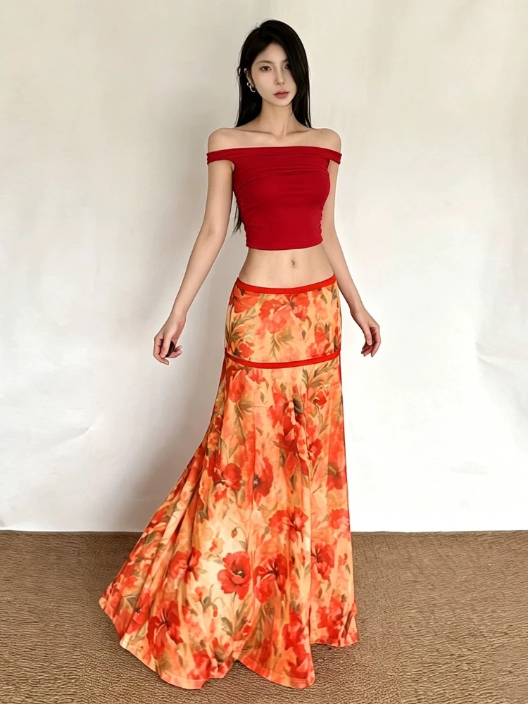 Maxi Skirt Sunset Painterly Vintage Print High Waist Slimming Versatile Flattering Ultra Gorgeous Stunning Trendy Cool Dress
