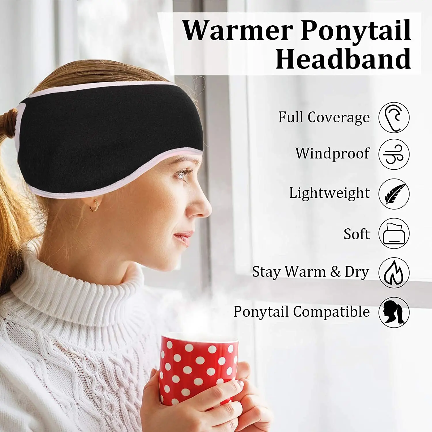 여성 포니테일 머리띠 양털 이어밴드 겨울 스포츠 러닝 머리띠 귀 따뜻하게