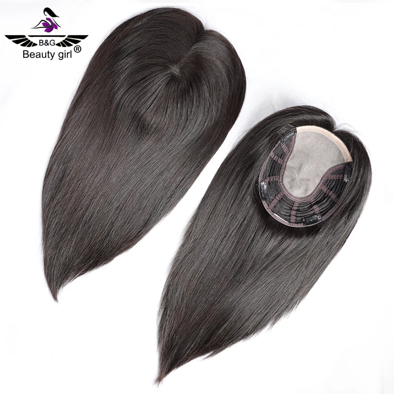

Ready Ship Virgin Hair Open Weft Toupee Natural Black Straight Breathable Hand Tied Mono Base Hair Topper For Women