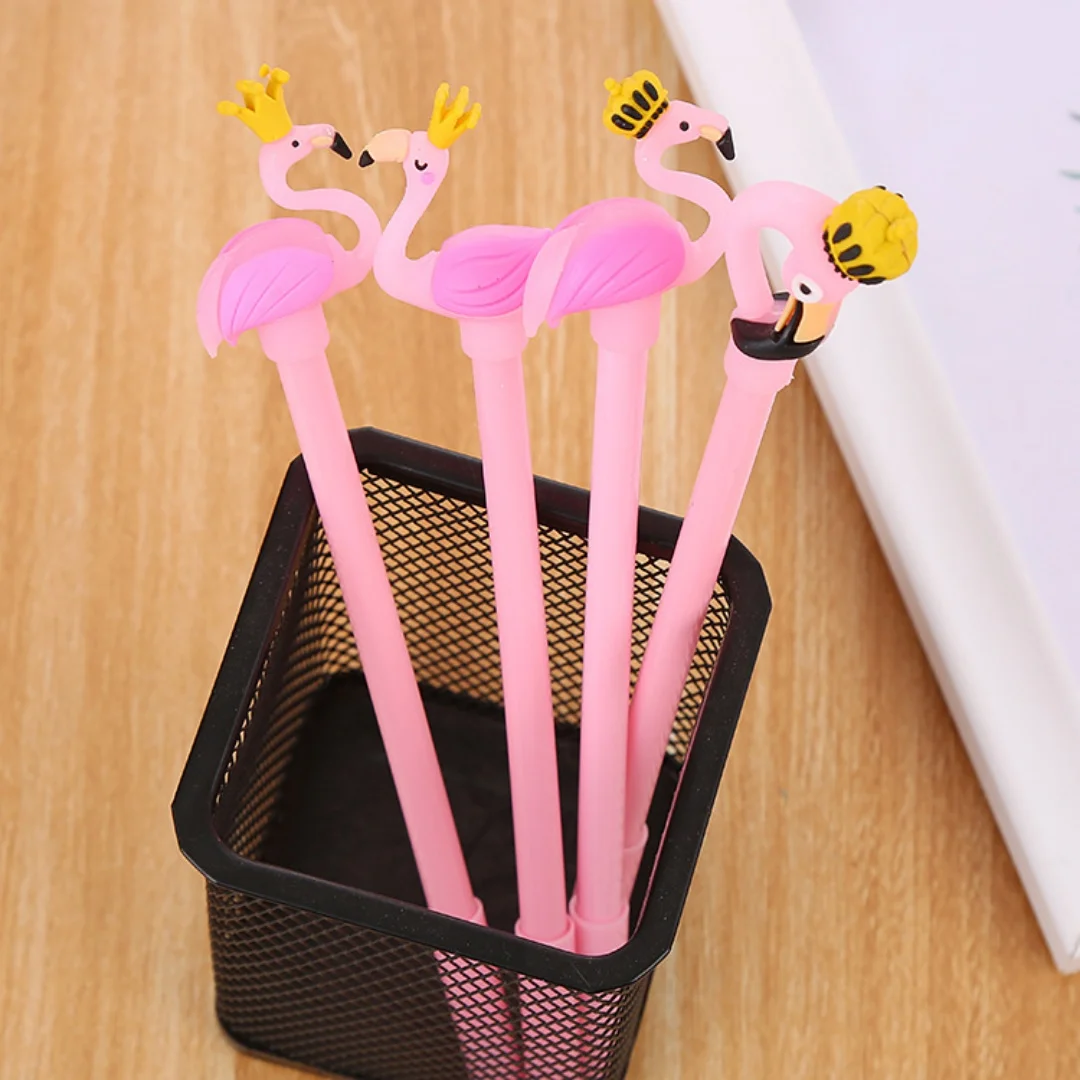 4pcs Random Style Flamingo Decorative Gel Pens, 0.5mm Ballpoint Pens, Suitable for School Office Stationery