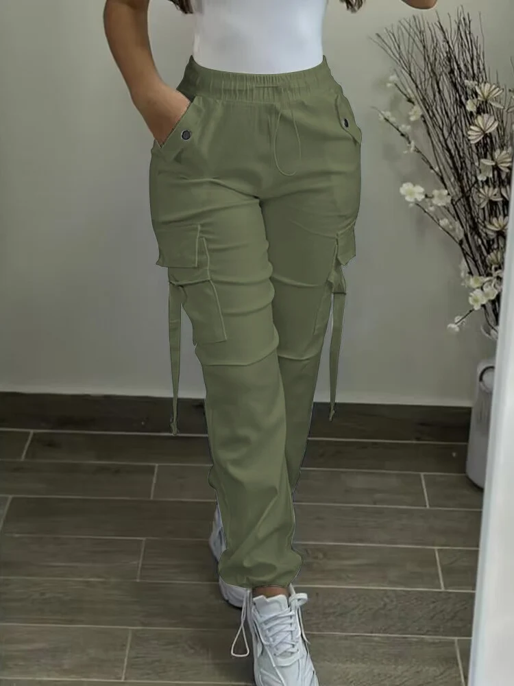 Damen Cargo hose Frühlings mode Street Pocket Design Kordel zug Manschetten hose Damen täglich lässig schlichte lange Hose