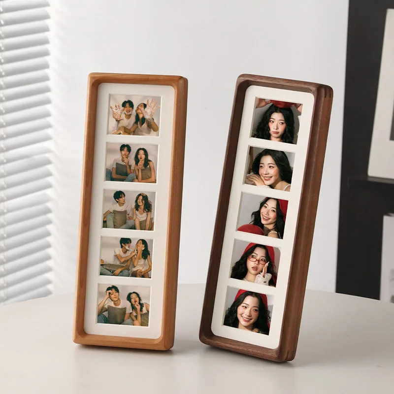Solid Wood Photo Frame High-Quality Black Walnut/Teak Mortise and Tenon Five-hole Picture Frame Display Stand Desktop Home Decor