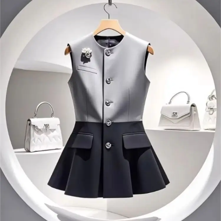 

Свободные топы без рукавов Mujer с круглым вырезом, однобортный топ на бретелях, осенний жилет, пальто для женщин