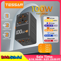 TESSAN 100W GaN Universal Travel Adapter with USB &Type C Fast Charging International Plug Adapter EU/UK/USA/AUS Plug for Travel