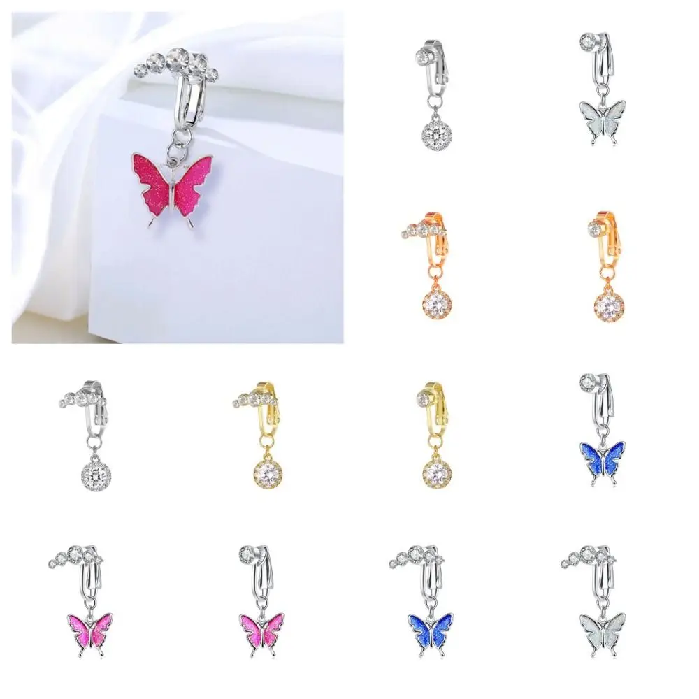 Rhinestone Zircon Fake Belly Piercing Clip Copper Drilled No Piercing Belly Button Butterfly Multicoloured Belly Ring Male