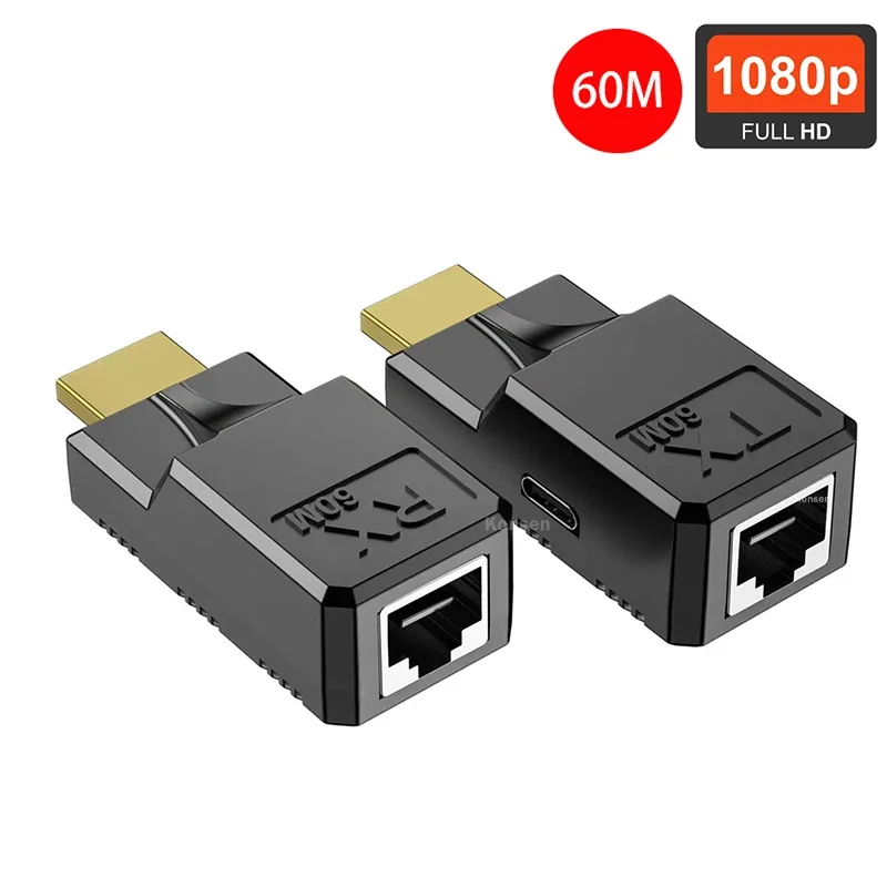 HDMI Extender over Cat6 Ethernet cable Up to 60M 1080P HDMI RJ45 Repeater Extension Transmitter Lossless Signal for PC HDTV DVD