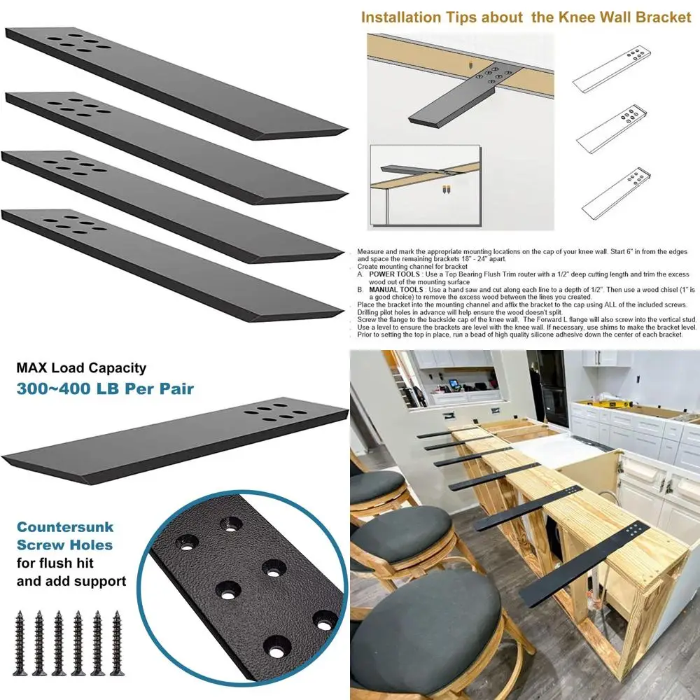 

Heavy-Duty 4-Pack Black Countertop Support Brackets, 16 LX3.5 W, Hidden Brackets for Floating Countertops, Suitable for Quartz,