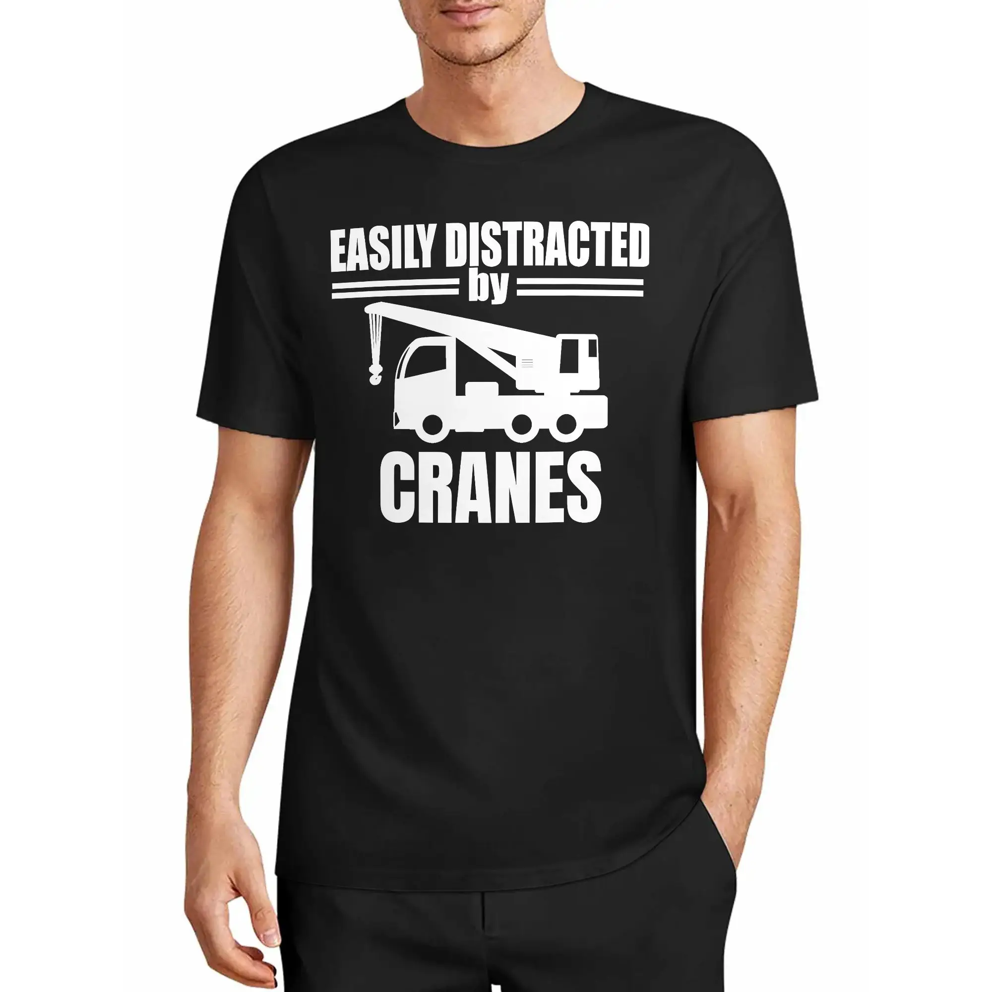 Crane Enthusiasts' Fun Text Short-Sleeved Shirt
