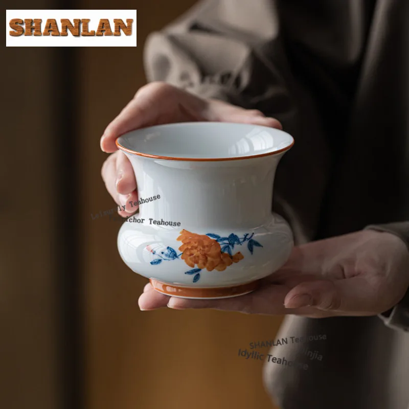 Hand-painted Peony Jianshui Luxury Tea Cup Wash Writing-brush Washer Tea Dust Cylinder Barrel Tea Residue Bucket Chaxi Ornaments
