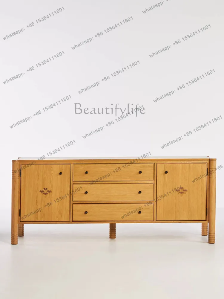 

French retro solid wood dining side cabinet, antique living room wall locker