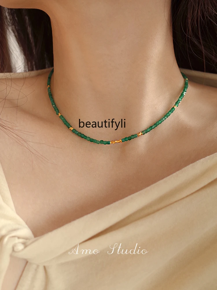 

Natural chalcedony necklace women's sterling silver simple niche high-end sense new Chinese clavicle chain