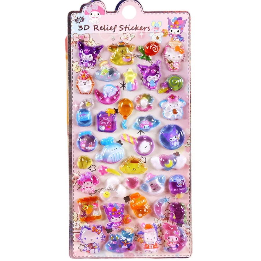 도매 1/8개 3D 입체 스티커 산리오 헬로키티 쿠로미 귀여운 만화 크리스탈 스티커 수제 DIY 핸드 데칼 선물