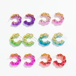 Fashion Acrylic Metallic Gradient Color Circle Chunky Earrings for Women Geometric Colorful C Shape Earrings 2024 Jewelry