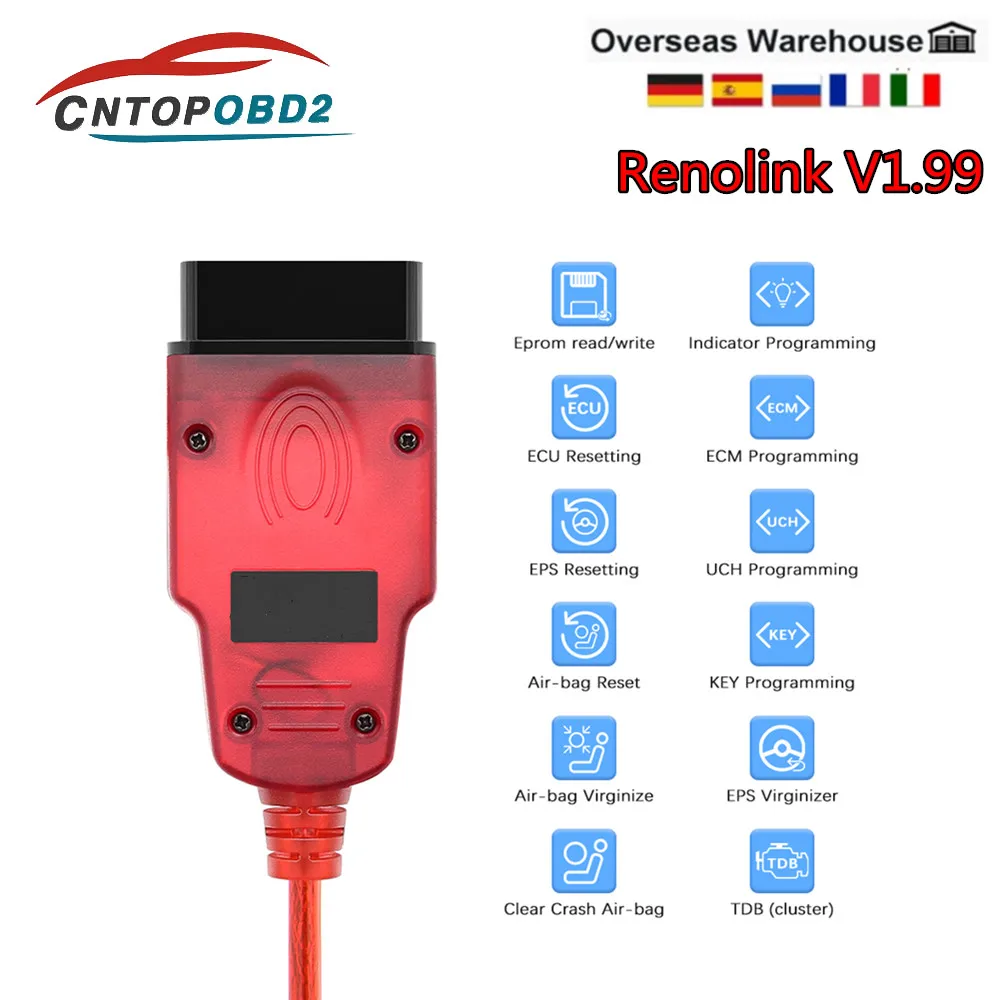 

Новейший автомобильный ECU-программатор Renolink V1.99 для Renaul, сброс подушки безопасности, OBD2 Диагностический кабель ECM UCH, программатор ключей