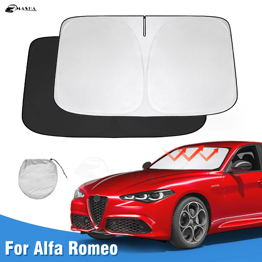 

Солнцезащитный козырек на лобовое стекло для Alfa Romeo Giulia 2016-2021 2022 2023 2024, солнцезащитный козырек на окно, защита от солнца, складные блоки, УФ-лучи