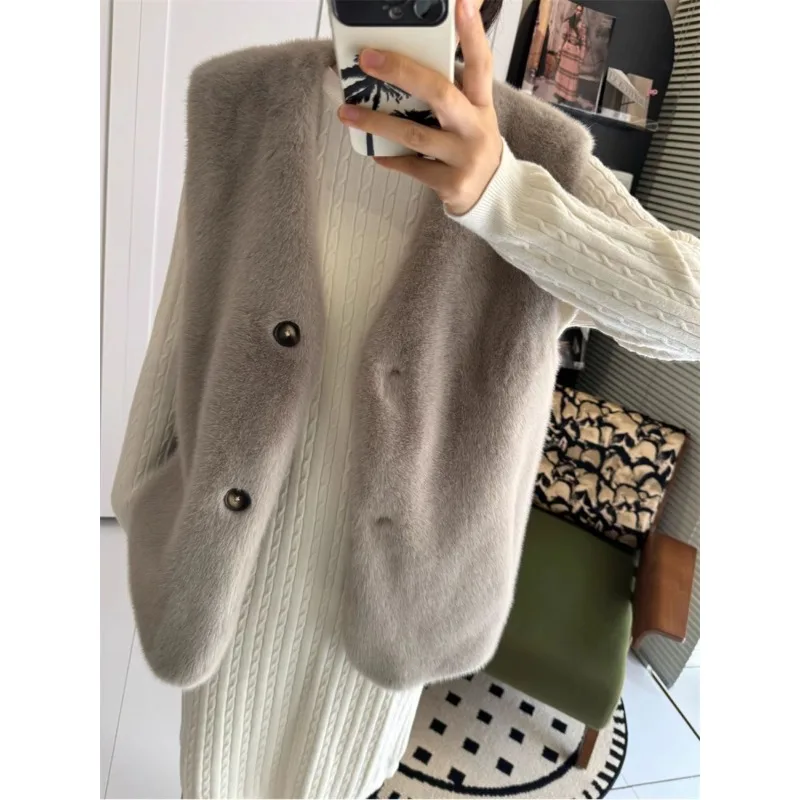 2025 Autumn/Winter New Style Fur Vests - Fashionable Short Waterfall Mink Jacket with Fur Collar and Sleeve