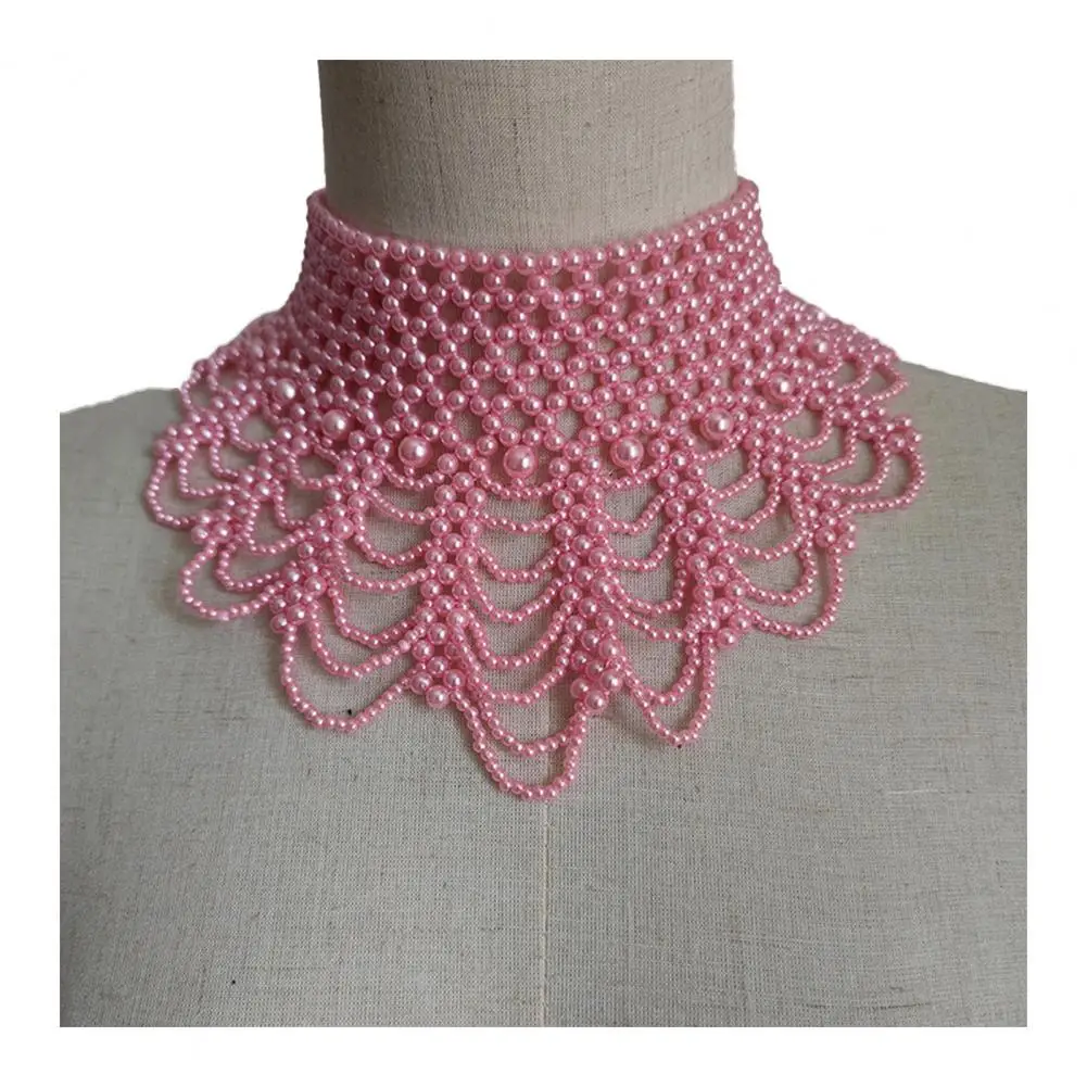 Gem-colored Cocktail Dress Necklace Imitation Pearl Bib Necklace Elegant Multi-layered Imitation Pearl Fake Collar for Solid