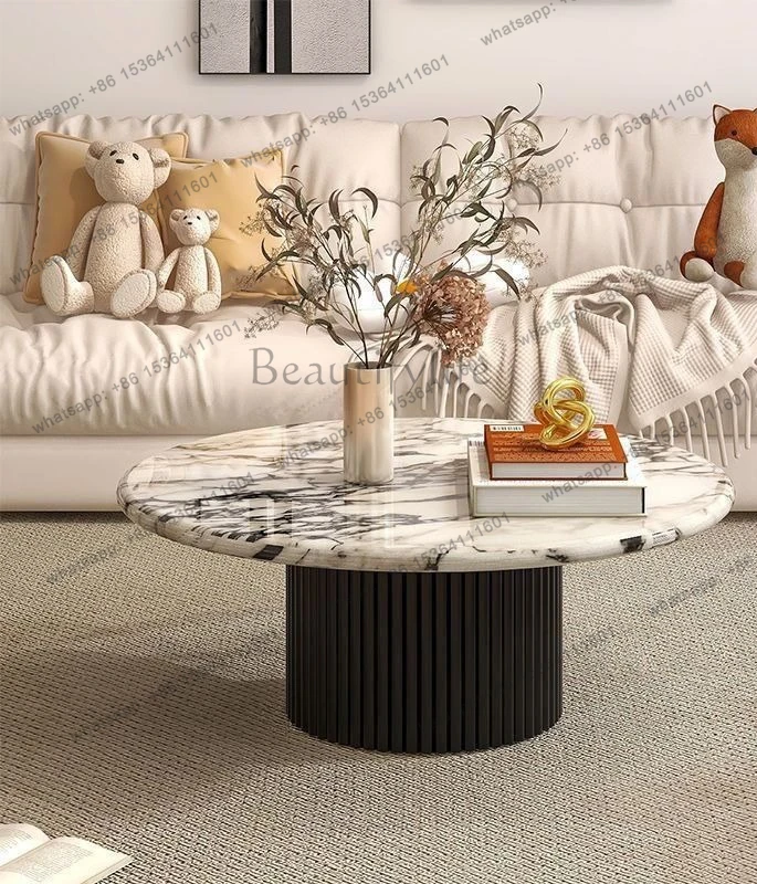 Roman column coffee table marble light luxury minimalist round rock slab coffee table
