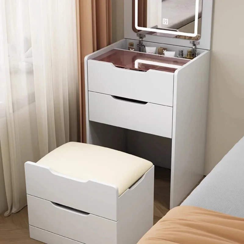 Women Bedroom Vanity Table Makeup White Light Mirror Drawers Dressing Table Small Luxury Girl Modern Penteadeira Home Furniture