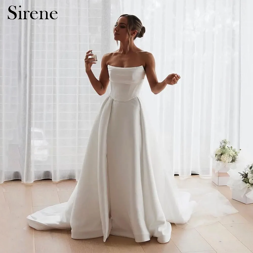 Sirene Elegant Long Satin Wedding Dresses Strapless Floor-Length A-Line Brides Dress Women Tailor-Made Vestidos De Novias 2024