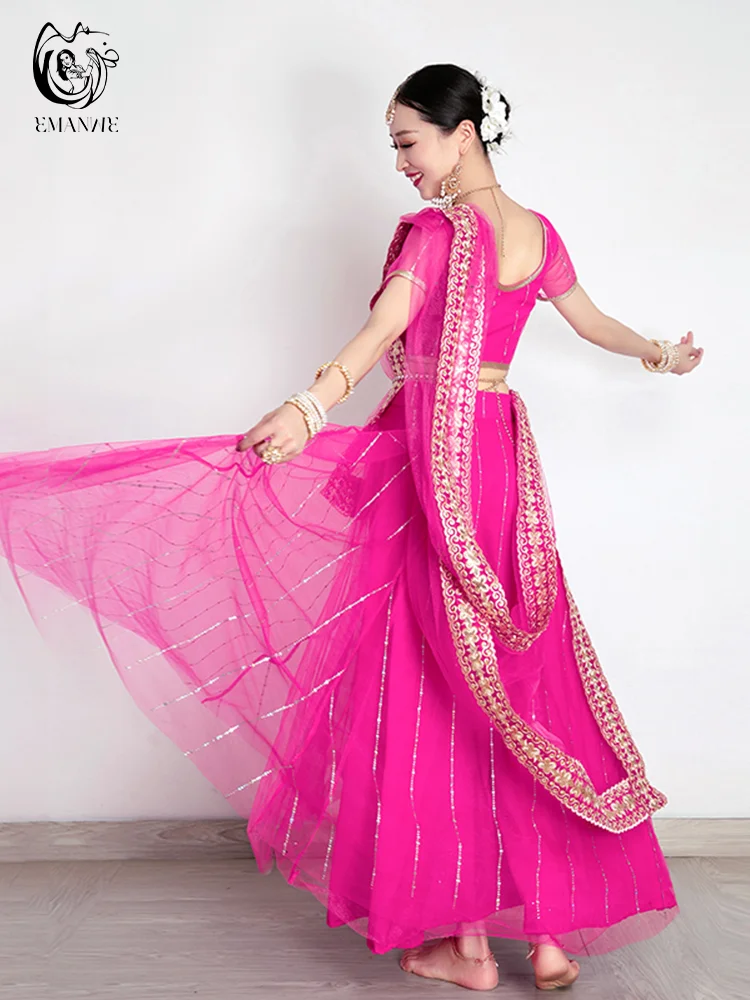 Exotic Indian Dance Costume Ethnic Style Women\'s Bollywood Belly Dance Dress Sari Top Large Swing Skirt Lengha Set