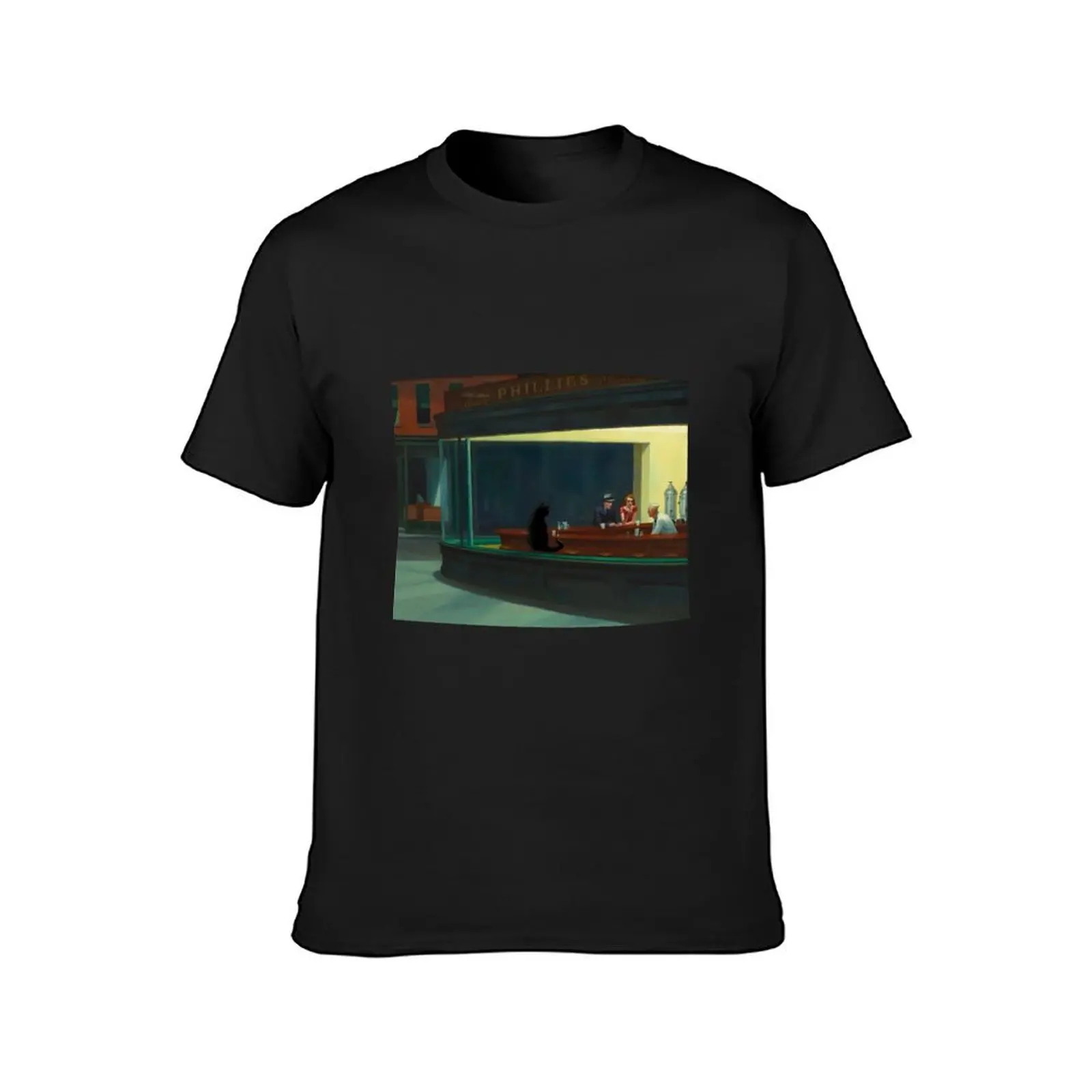 Cat Famous Painting Hopper Nighthawks T-Shirt anime cute clothes men t shirts