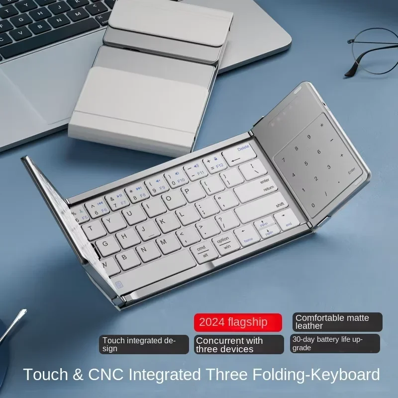 

Foldable Bluetooth Keyboard 2-in-1 Numeric Keypad & Touchpad Rechargeable Portable for Office Laptop PC Tablet Phone