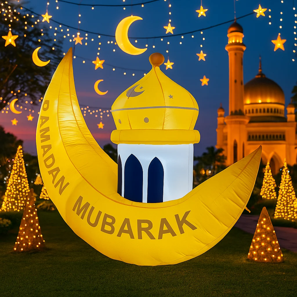 5.2ft/1.6m brinquedo inflável muçulmano ramadan festival diy decoração com eid lua torre quintal led luz ornamento presente do feriado decoração