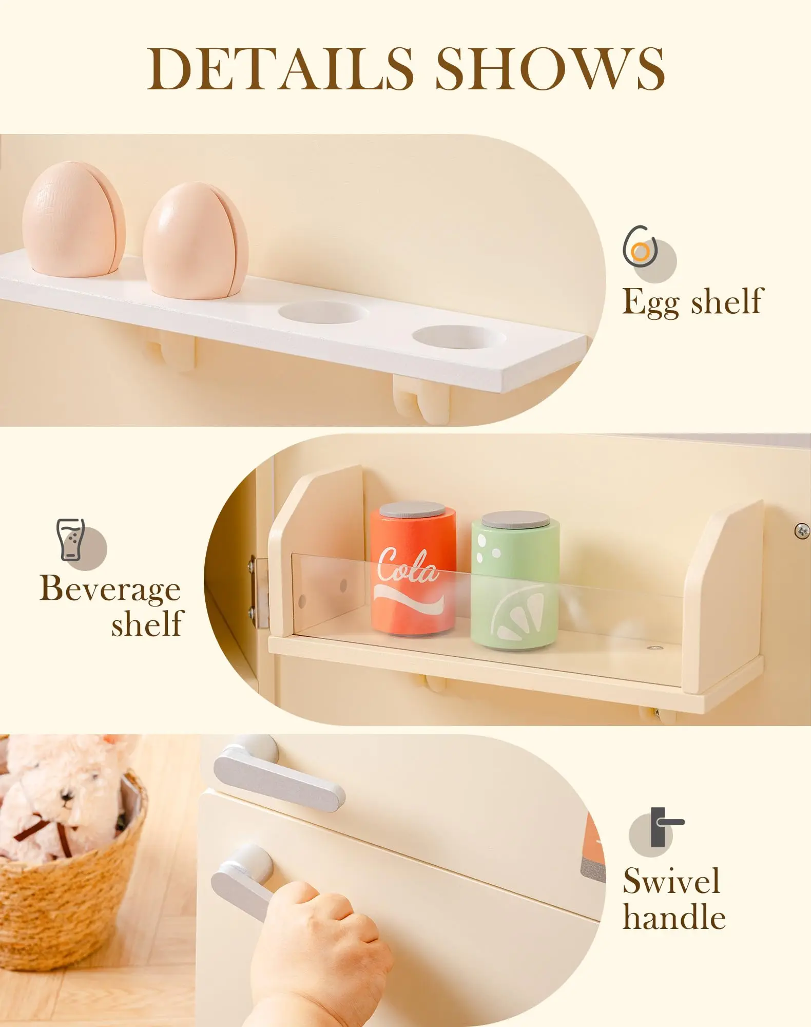 ROBOTIME ROBUD Play Kitchen Ensemble d'accessoires de réfrigérateur en bois pour garçons filles enfants âgés de 3 ans et plus