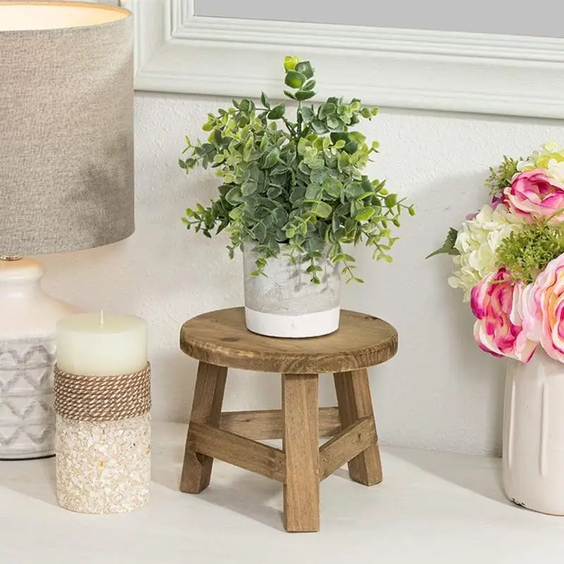 Wood Stool Plant Stand Multi-function Wooden Flower Pot Holder Round Garden Potted Plant Shelf