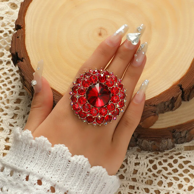 New Unique Boho Black Crystal Stone Ring Big Round Rings For Women Vintage Anillos Female Wedding Party Jewelry Birthday Gift