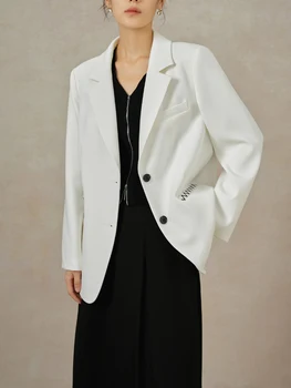 DUSHU-Terno bordado versátil para senhora do escritório, blazer branco, jaqueta justa e solta, cor contrastante, novo design, 24DS83266, outono 2022