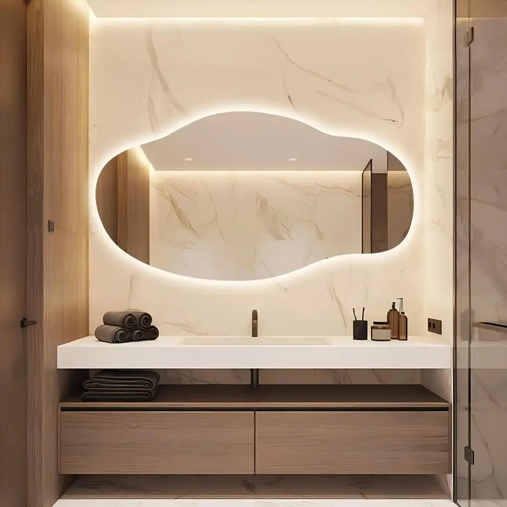 

Irregular Wavy LED Lighted Vanity Mirror, 12.6x23.6 for Bedroom, Bathroom, Living Room
