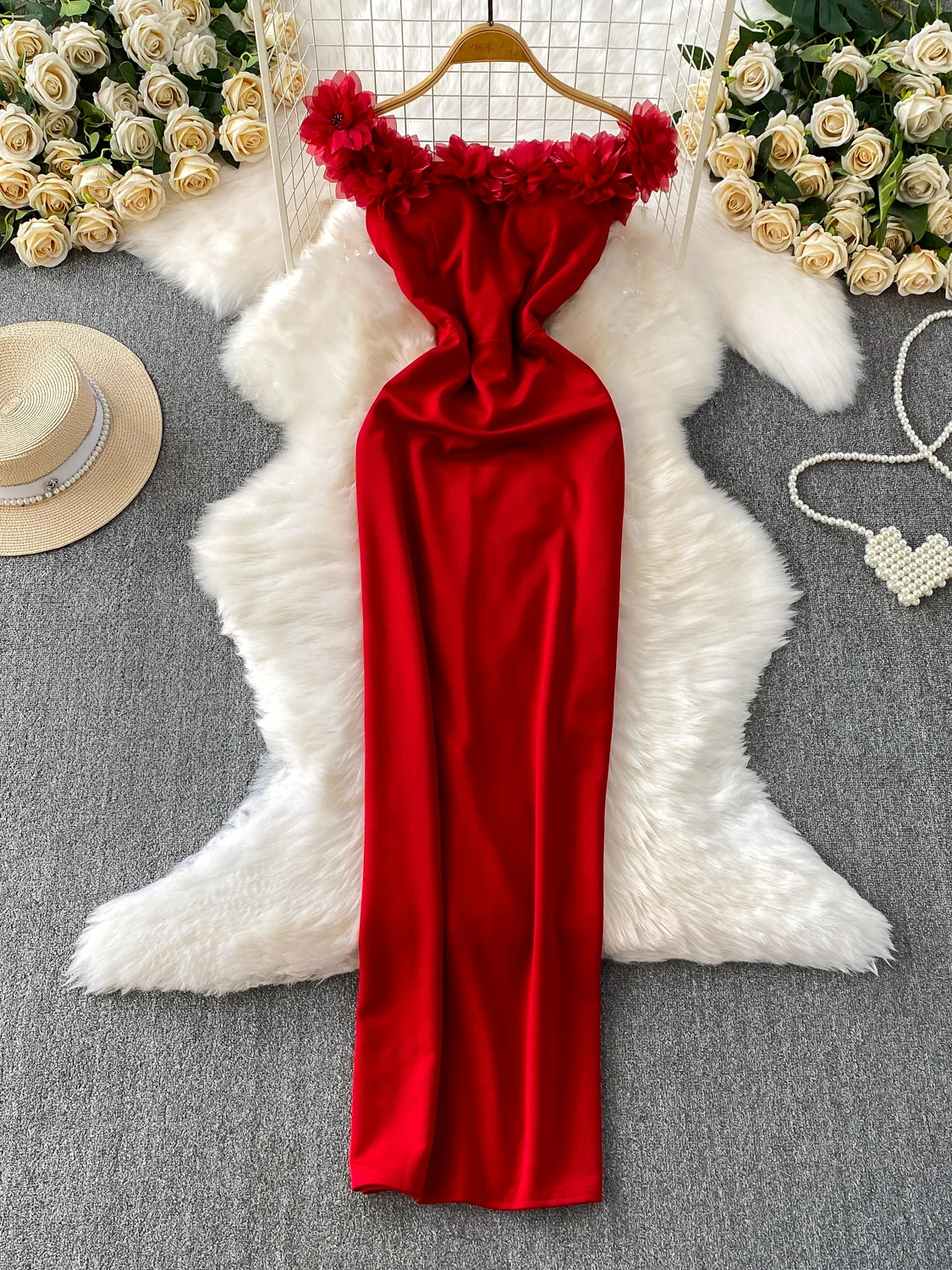 Ele cintura alta envoltório corpo dr tecido de cetim strapl noite par dr para mulheres jovens temporada de verão anti-pilling