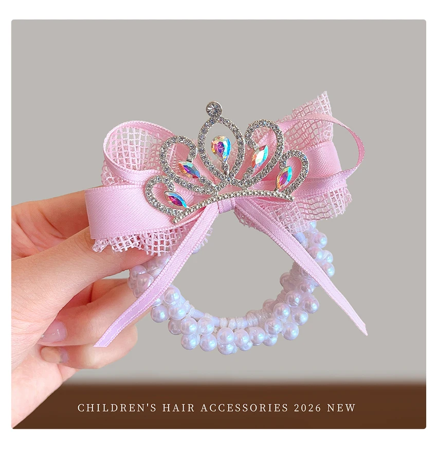 2026 Neue Mode Rosa Prinzessinnen-Schleifen-Blumen-Haarset Hochelastisch Haarschonend Lange Quasten Haaraccessoires für Mädchen Kinder Geschenk – Detail 9