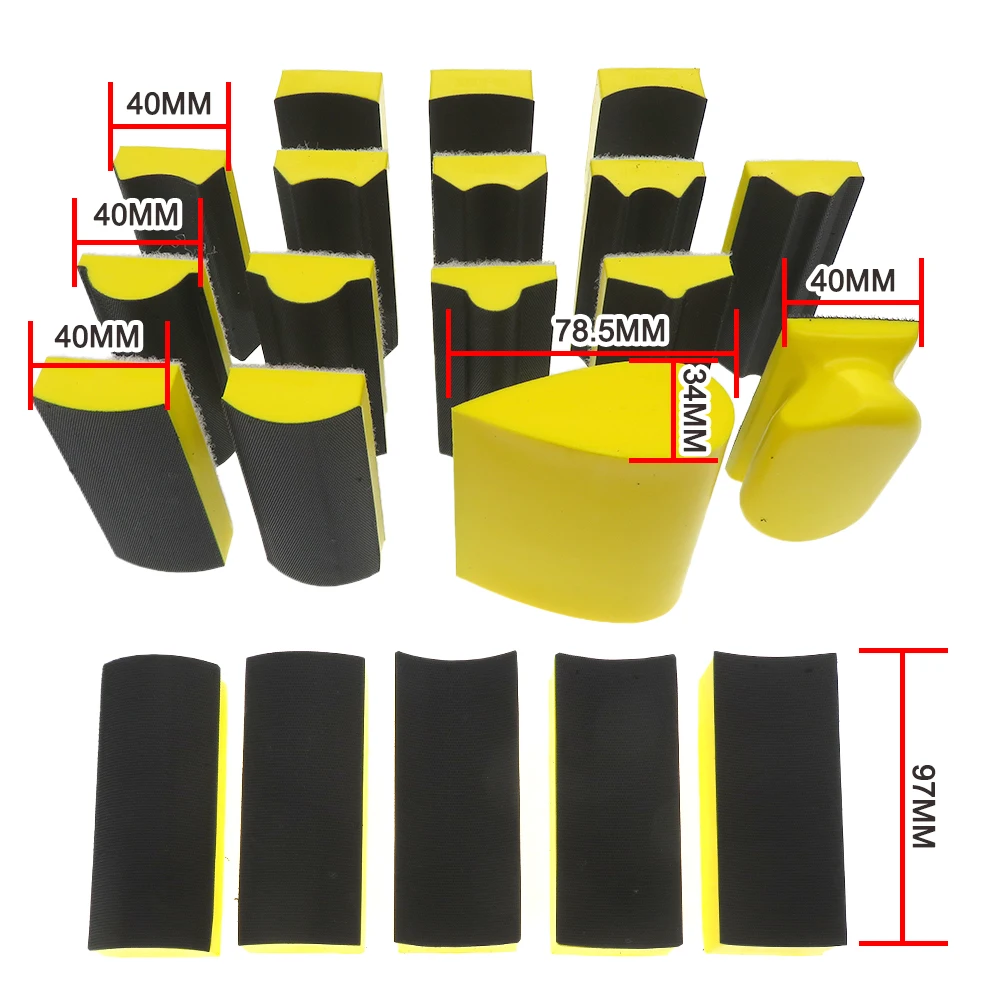 16Pcs Hook and Loop Hand Sanding Block Foam Hand Sander Interchangeable Assorted Pad for Wood Woodworking Furniture Auto Paint