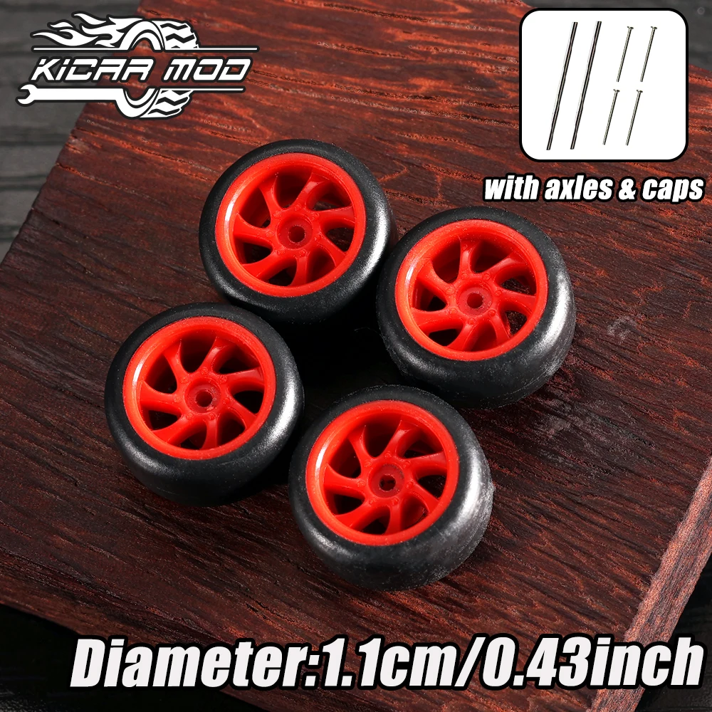 

KicarMod 1/64 Models Car Red Wheels Tires Vehicle Toy for Hot Wheels Hobby Modified Parts 4PCS(1Set) 1 64 Scale wheels
