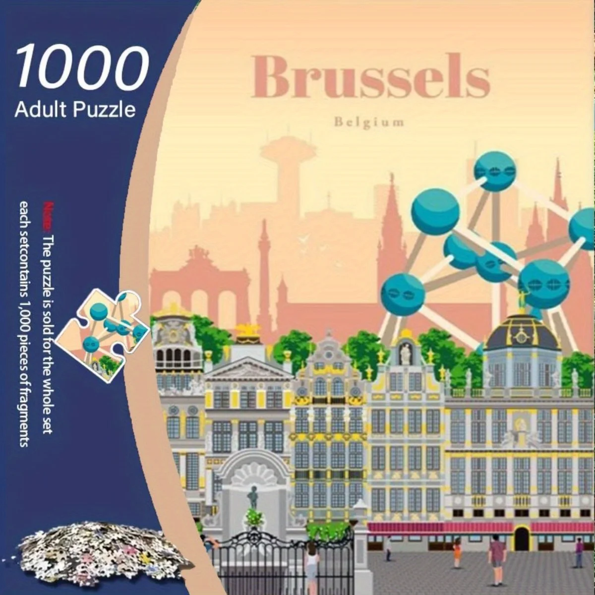 Rompecabezas grande para adultos-1000 piezas Bruxelas Bélgica Paisaje urbano Rompecabezas con noria y edificios históricos - Confl familiar divertido