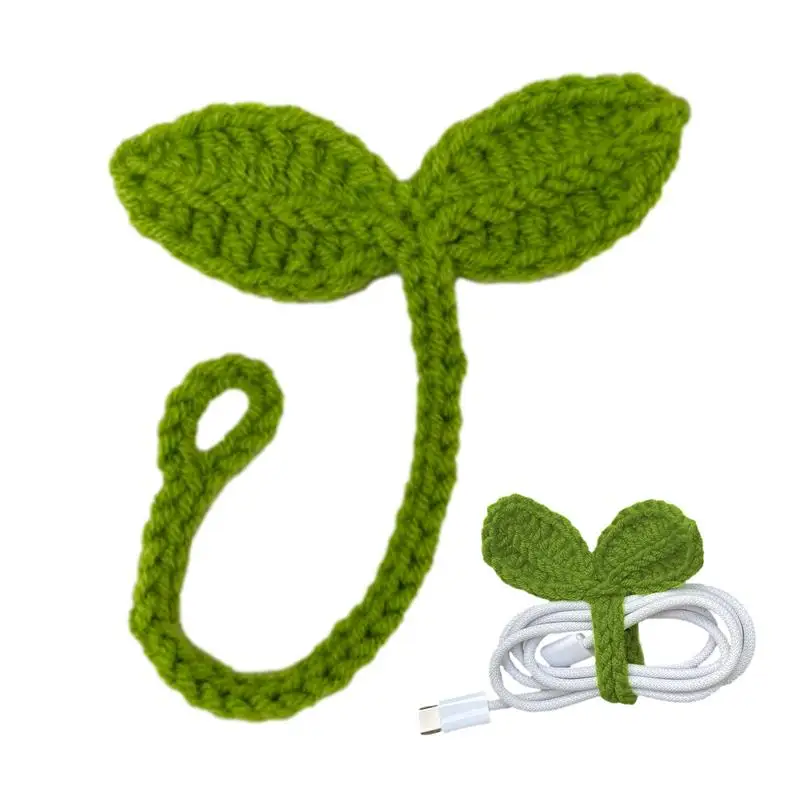 Creative Knitted Crochet Leaf Sprout Data Cable Strap Handmade Bookmarks Handmade DIY Craft Crochet Accessories DIY Craft Gift