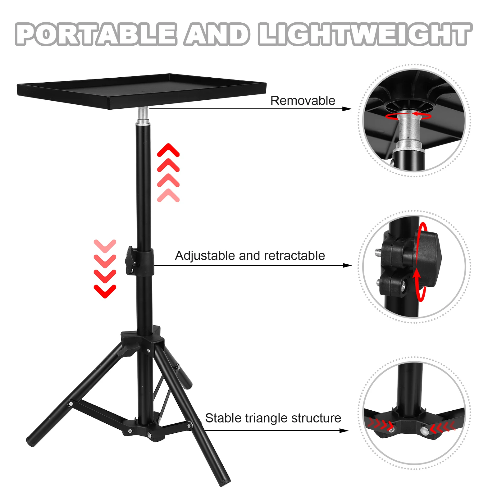 Bandeja universal para tripé de projetor, suporte para placa de som, smartphone, câmera, laptop, suporte de plataforma, haste telescópica