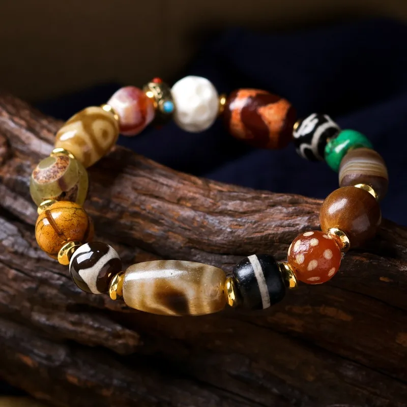 

Tibetan Bracelet Deer Antlers Yak Bone Wrapped Silk Agate Multi Treasure Bangle Ethnic Bracelet for Women Men Amulet Jewelry